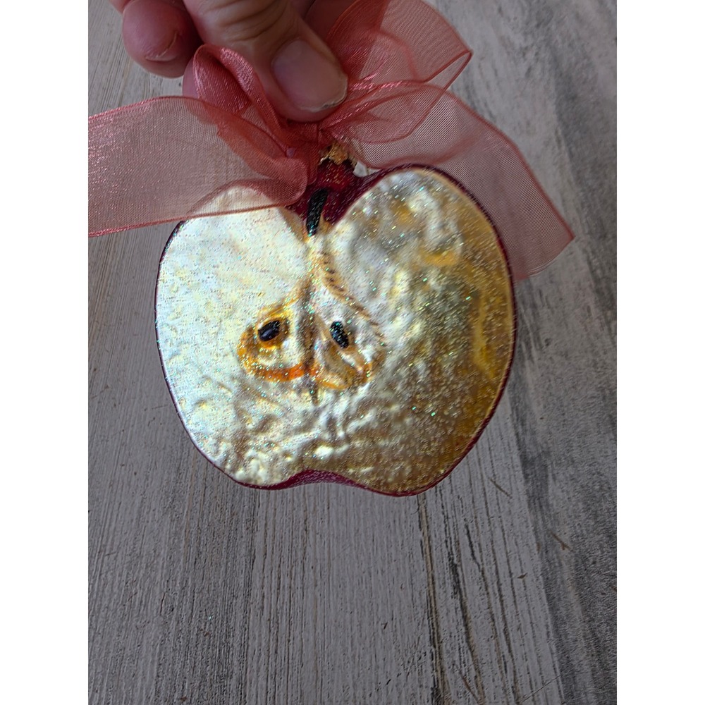 Vintage glass apple glitter ornament life size lifelike tree Xmas